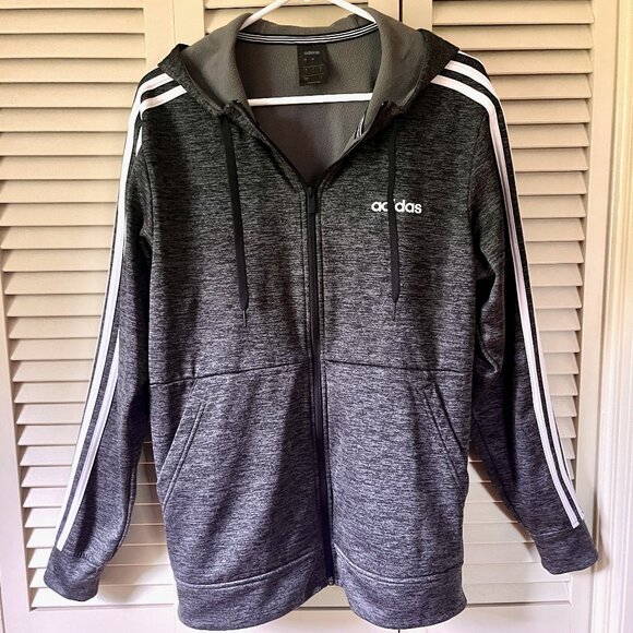 Adidas Tech Fleece Hoodie * Mens Size Med * Full-Zip * Pockets * Heathr Blk/Gray - Picture 1 of 5